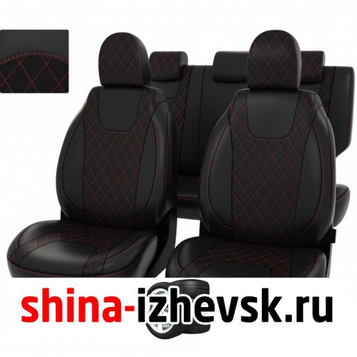 Чехлы модельные PSV Lada Vesta / Vesta SW Cross 2015-РОМБ/отстрочка красная, черная экокожа "Оригинал" 131026 в Ижевске